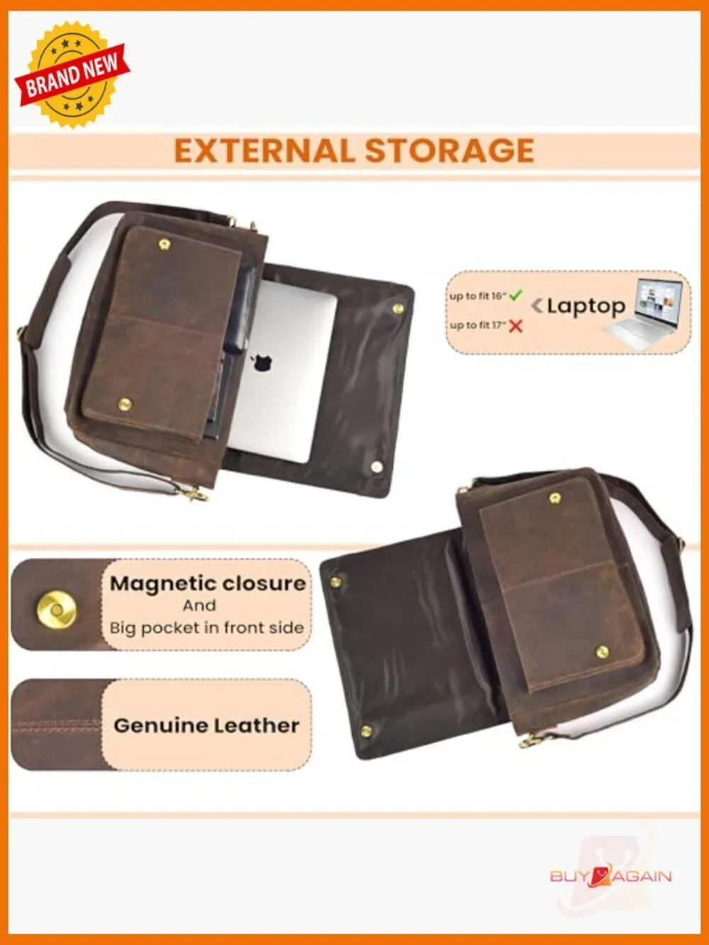 Genuine Leather Messenger Bag - Laptop Briefcase Crossbody for Work Travel
